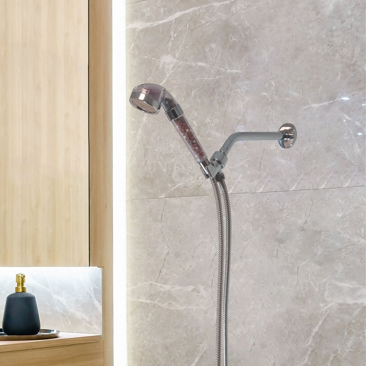 Kit de elementos esenciales para ducha con cabezal de ducha iónico LED