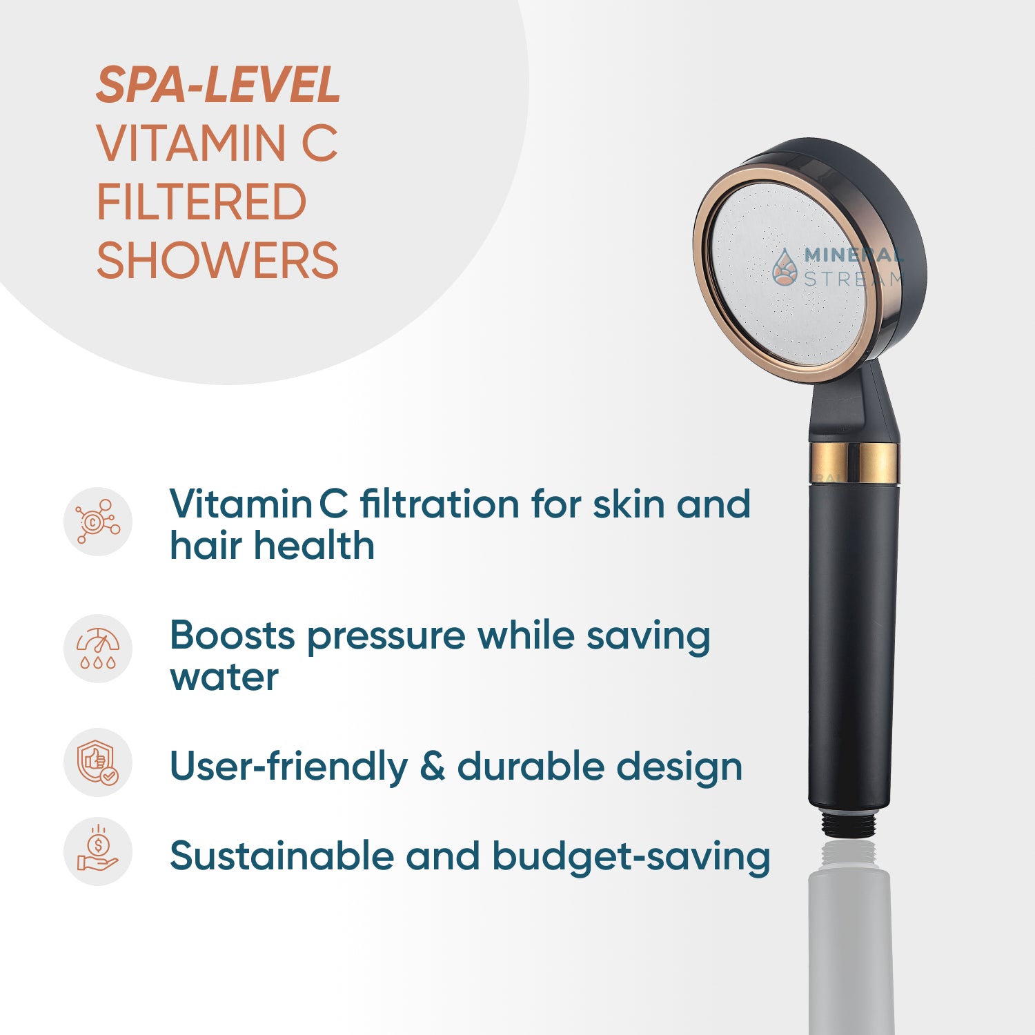 MineralStream™ BLACK - Kit completo de alcachofa de ducha con Vitamina C