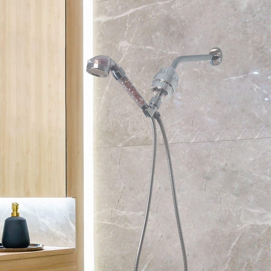 Kit de ducha completo con cabezal de ducha iónico LED